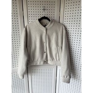 Zara Women's XL Cropped Bomber Jacket Cream Ivory NWT Chic Outerwear Varsity